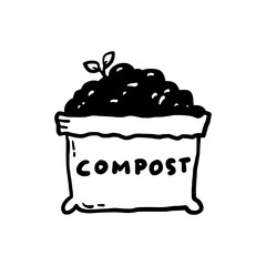 Hand-Drawn Compost Bag Doodle Vector – Organic Waste Recycling Eco Illustration