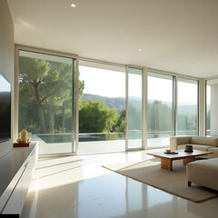 Serene Minimalist Living Room with Panoramic Views