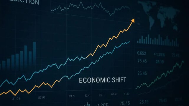 A close-up view of a digital chart displaying economic trends and shifts, showcasing upward movements in data visualization for modern business analytics.