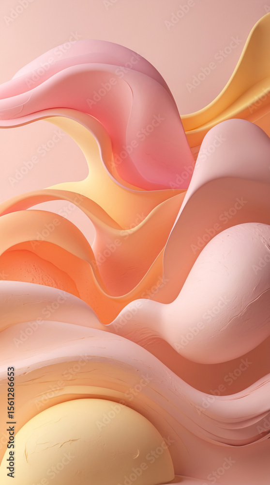 Aufkleber decorative abstract pastel wall background with peach yellow orange wave pattern and 3d gypsum surfa