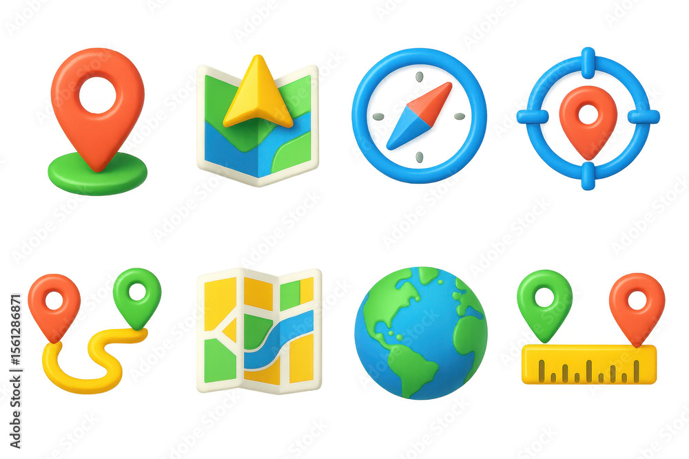 Aufkleber 3d map and navigation icons illustration for design and digital projects