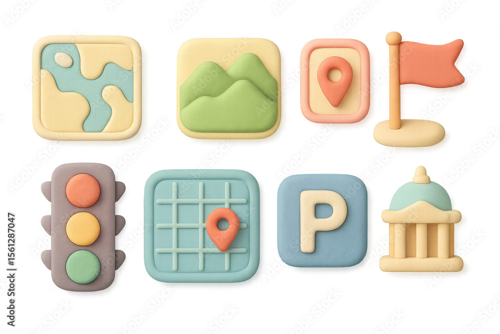 Poster flat design map and location icons illustration for navigation and travel