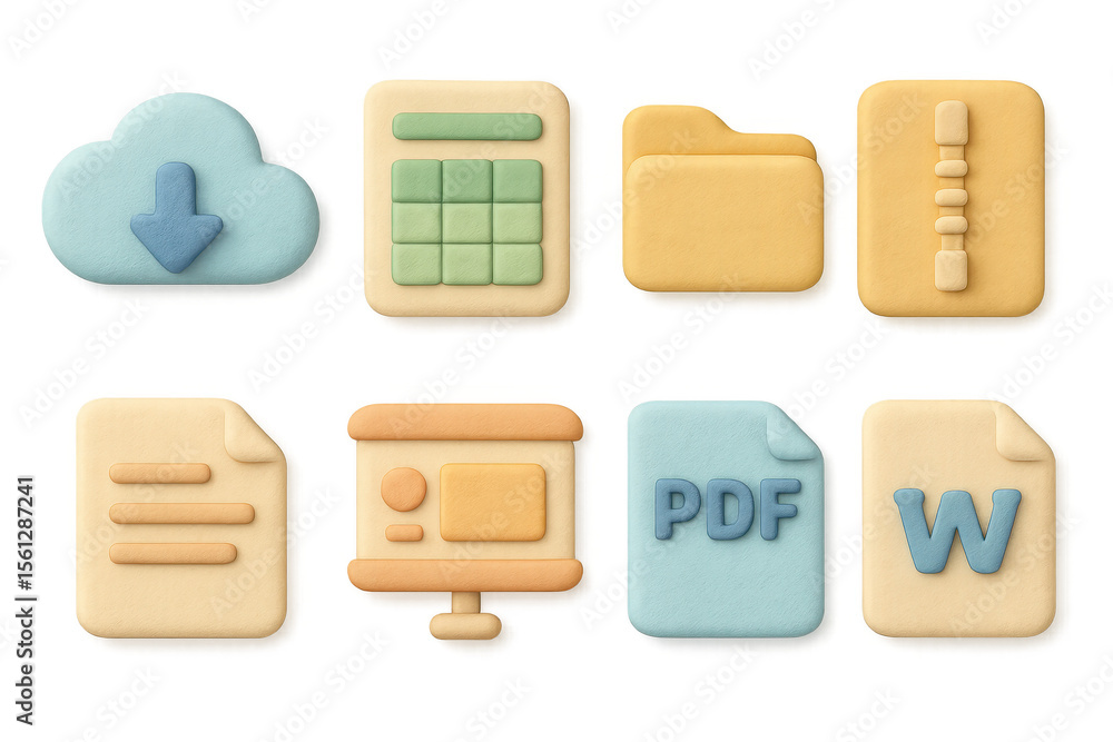 Poster 3d clay document icons illustration for digital ui design and file organization