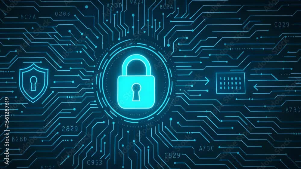 Aufkleber this image showcases a digital lock surrounded by circuitry, symbolizing cybersecurity and data prot