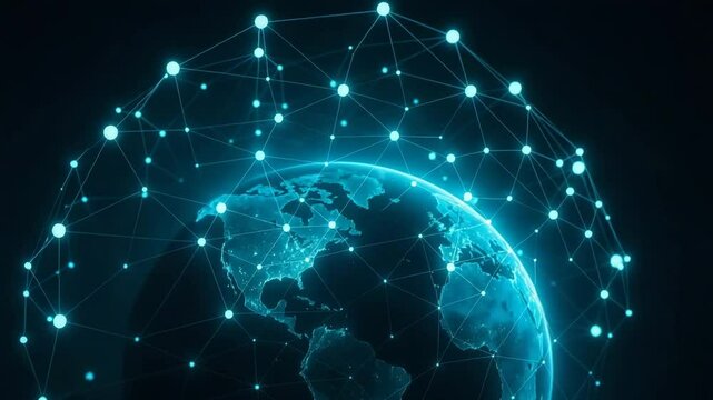 A stunning digital globe illustration showcasing interconnected nodes representing global connectivity and technology. Perfect for projects related to innovation and communication.