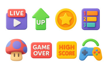 Vibrant gaming icons illustration: retro style for digital design projects