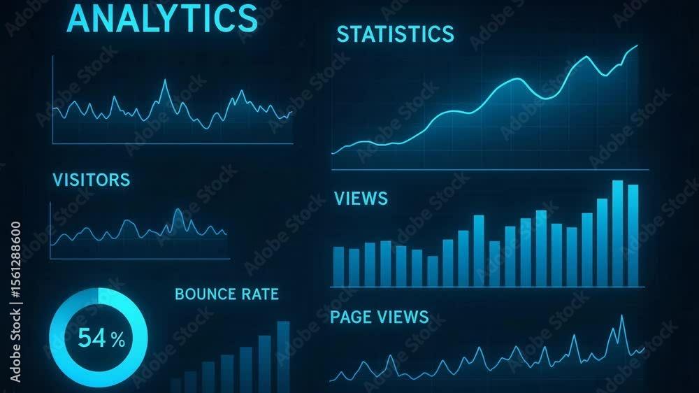 Poster innovative data analytics dashboard showcasing key metrics, including visitor statistics, page views