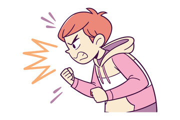 Irritated Expression: A person in a stylized illustration showing intense anger, with a clenched fist and a furrowed brow, visually portraying the potent emotion of frustration and rage.