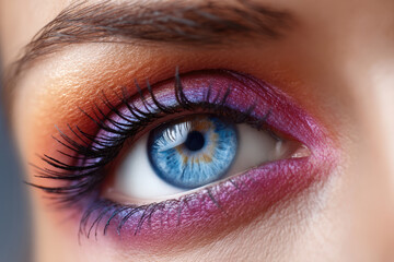 Obraz premium Eye makeup showcasing vibrant colors and striking detail in a close-up view