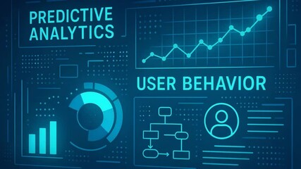 Futuristic data visualization showing predictive analytics and user behavior metrics. Displays charts and graphs representing trends, user engagement, and data flow. - Powered by Adobe
