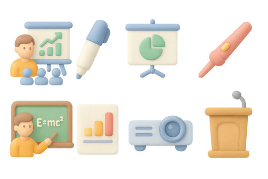 Educational tools and concepts illustration in 3d pastel style for learning and teaching design