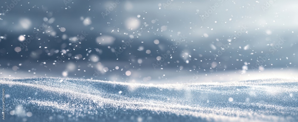 Poster the mesmerizing snowfall creating a tranquil winter landscape in soft hues.