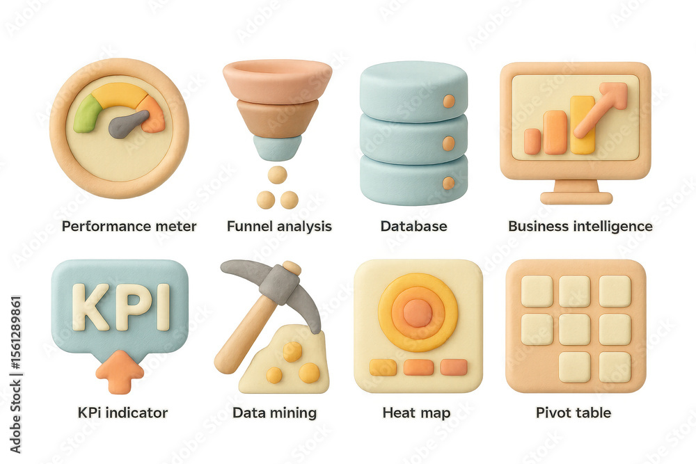 Aufkleber 3d analytics icon set illustration for data visualization and business intelligence design