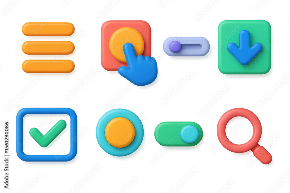 Poster vibrant 3d icon set for user interface with simple design elements - illustration