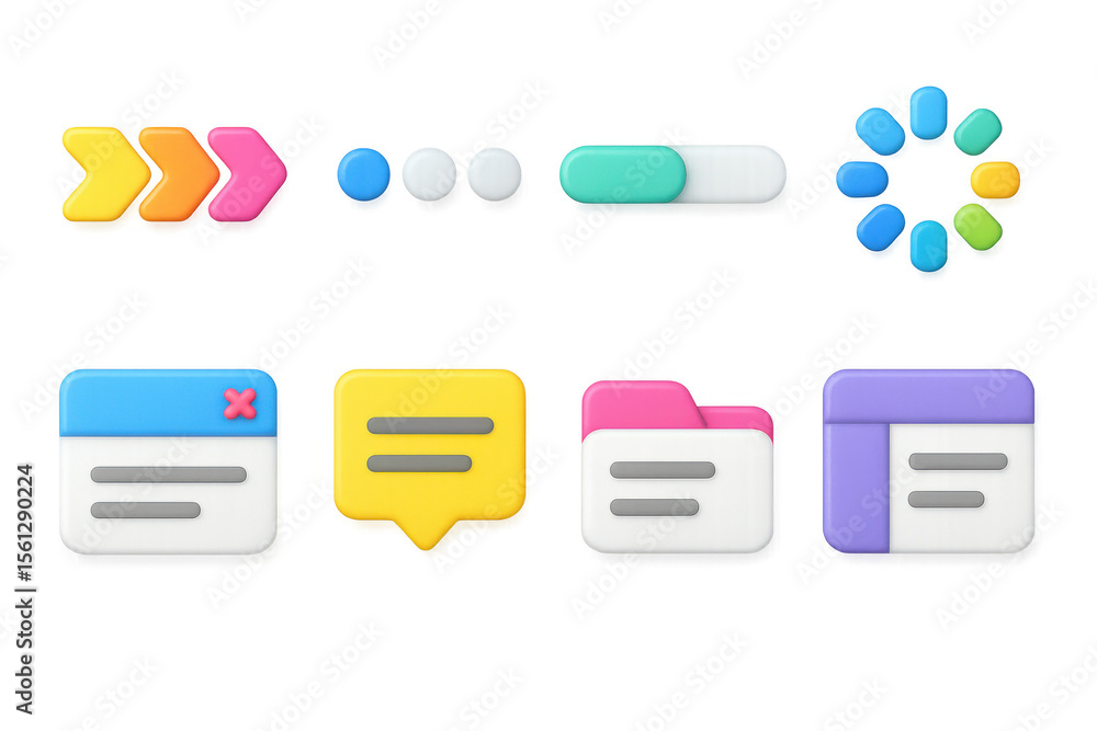 Poster colorful 3d ui icons illustration for web design and mobile apps