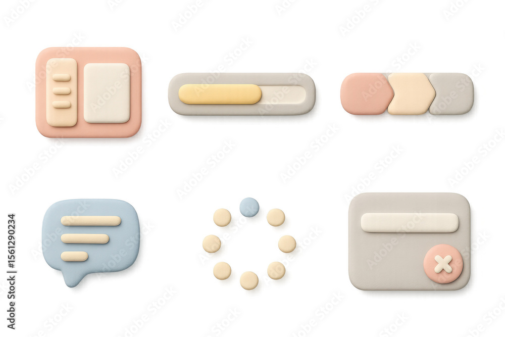 Poster clay style ui icons illustration for modern digital design and user interface