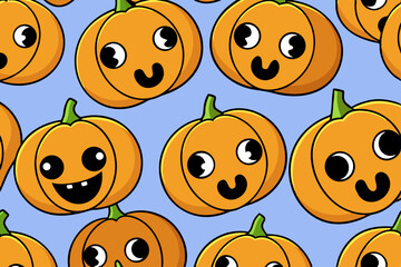 Fototapeta premium Funny pumpkin faces in a seamless pattern vector illustration