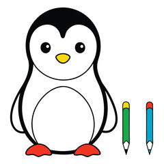 Charming black and white outline of a baby penguin illustration