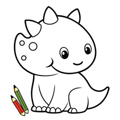Charming baby triceratops outline vector illustration for childrens designs