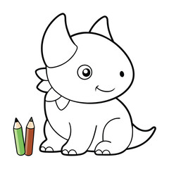 Charming outline illustration of a baby triceratops dinosaur