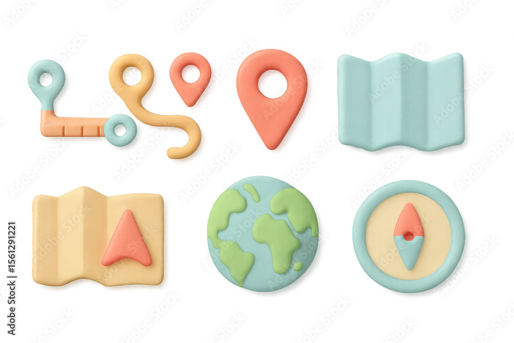 Poster pastel map icons illustration in a simple grid layout for design and print