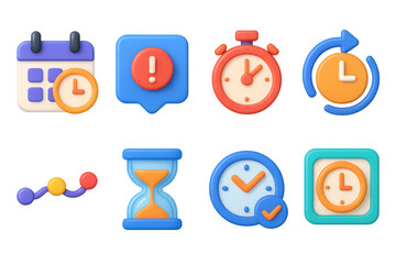 Colorful 3d time icons illustration for mobile and web apps