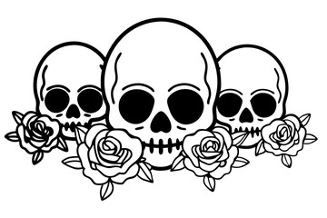Neon skulls glowing alongside roses vector illustration