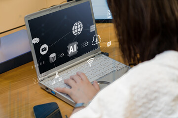 ビジネスシーン、生成AIを活用したデジタルワークフロー、クラウド、DX、デジタルネットワークイメージ
