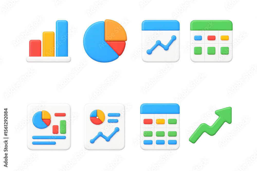 Aufkleber colorful 3d analytics icons illustration for data visualization and design projects