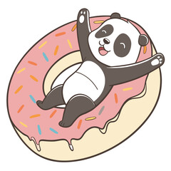 Fototapeta premium panda in donut food theme flat cartoon