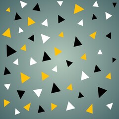 Seamless abstract triangle pattern on dark green background with yellow, white, and black elements.