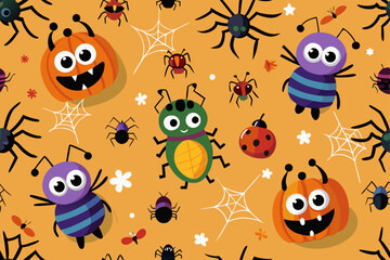 Obraz premium Halloween themed insect and bug pattern background vector illustration