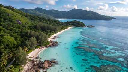 Fototapeta premium Photo of a stunning view of a tropical beach with crystalclear turquoise water
