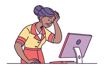 Frustrated businesswoman holding her head in despair while looking at her computer screen in a moment of stress and failure
