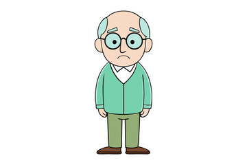 Anxious Gentleman: A full-length illustration of a mature man, with glasses and a subdued expression, conveys themes of introspection, solitude, and quiet contemplation.