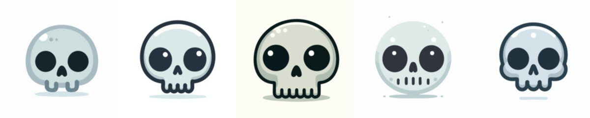 Cute Kawaii Skull Icons – Funny Cartoon Skeleton Head Vector Set