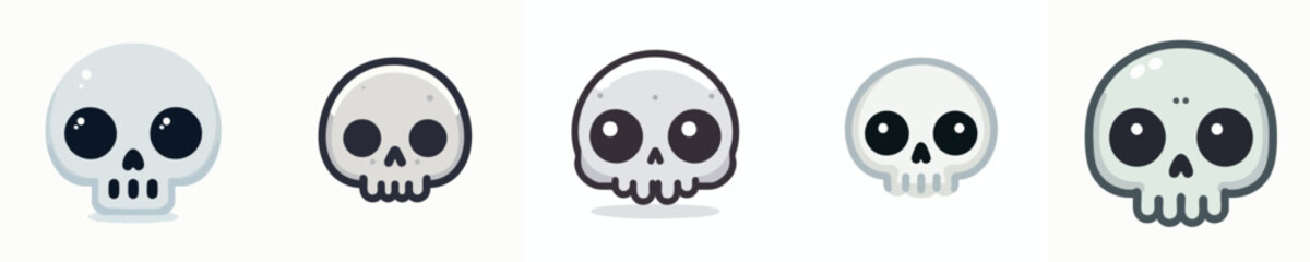Cute Skull Vector Collection – Kawaii Halloween Cartoon Skulls Set