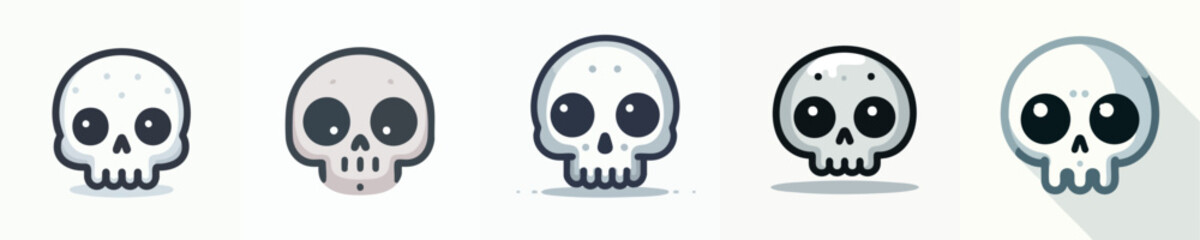 Cute Skull Vector Set – Kawaii Halloween Cartoon Bone Heads Collection