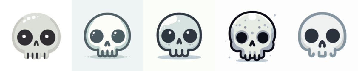 Cute Skull Vector Set – Kawaii Halloween Cartoon Skulls Collection