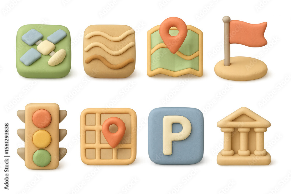 Poster colorful map icons illustration for navigation design in flat style