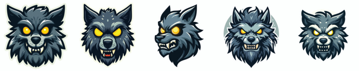 Angry Wolf Head Mascot Set – Esport Gaming Logo Vector Pack