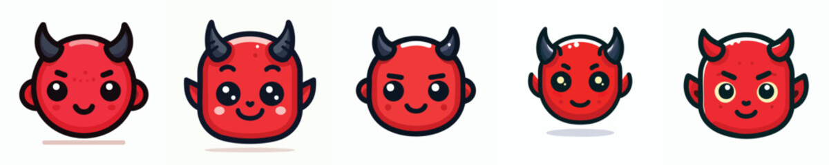 Cartoon Devil Emoji Collection – Cute Red Chibi Demon Faces Set