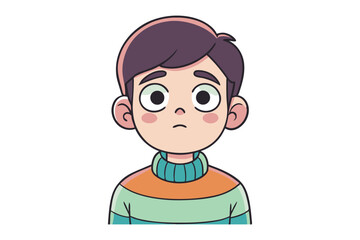 Boy's expression: A cartoon illustration of a young boy expressing a neutral, curious emotion, perfect for storytelling, design, or conveying the subtleties of childhood feelings. 
