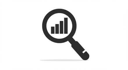 Data Analysis Symbol &ndash; Magnifying Glass with Bar Chart Icon on White Background.