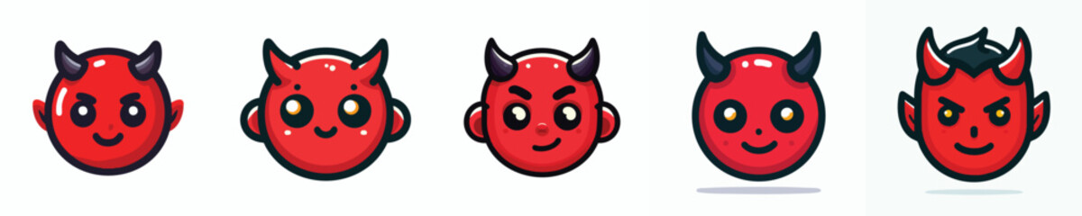 Chibi Devil Emoji Pack – Red Cartoon Demon Face Icon Set
