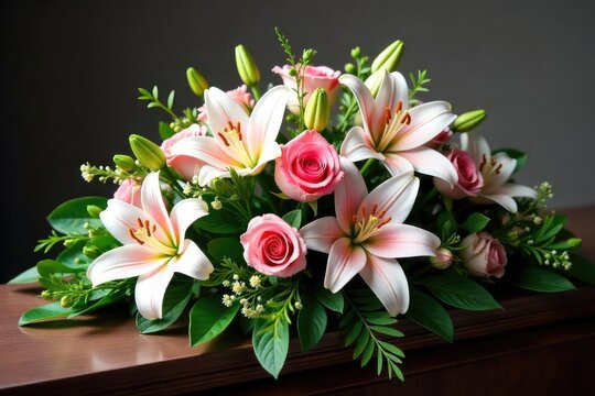 Elegant White Funeral Flower Arrangement Lilies, Roses, and Sympathy Spray