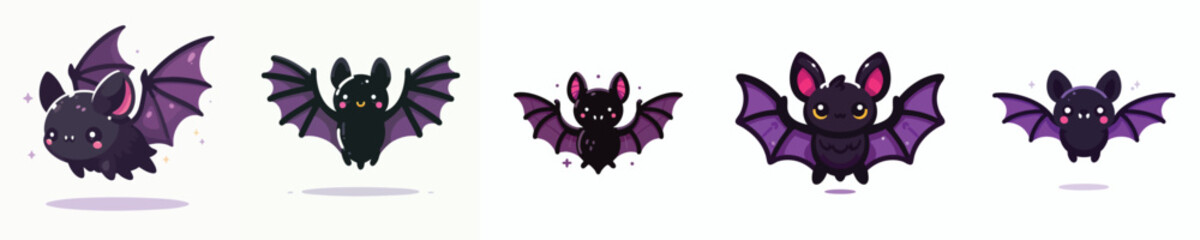 Cute Cartoon Bat Pack – Kawaii Flying Bats with Purple Wings and Happy Faces