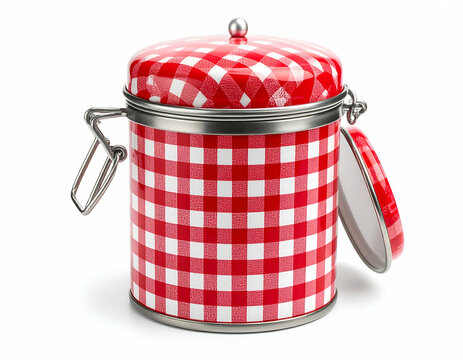 Retro Red Gingham Check Tumbler with Lid Vintage Kitchen Storage