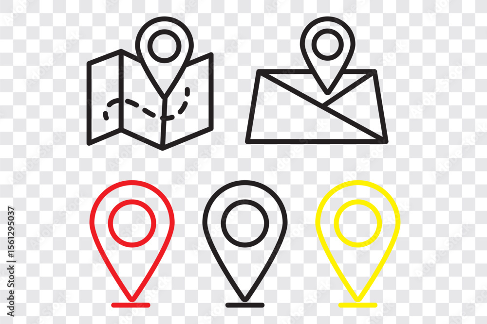 Poster map and location symbols set. geolocation map distance path. location icon. location pin place marke