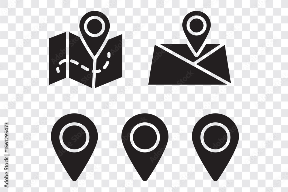 Poster map and location symbols set. geolocation map distance path. location icon. location pin place marke
